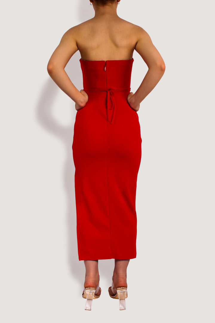 OUT FOR FUN ROSE RED MIDI DRESS