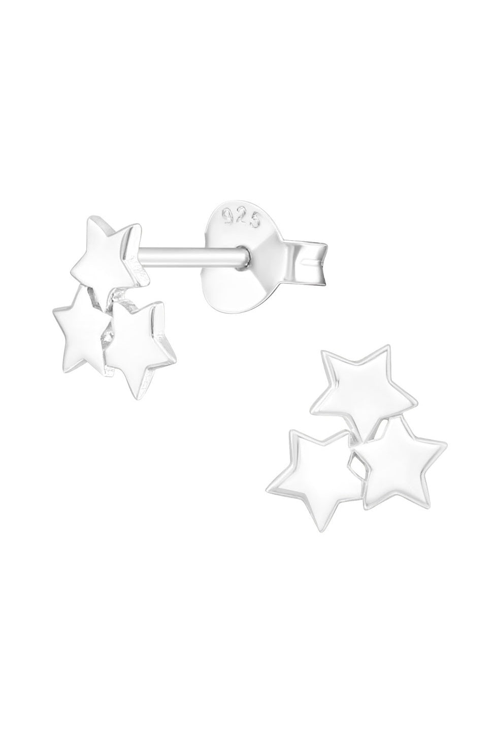 SILVER TRIPLE STAR STUD EARRINGS