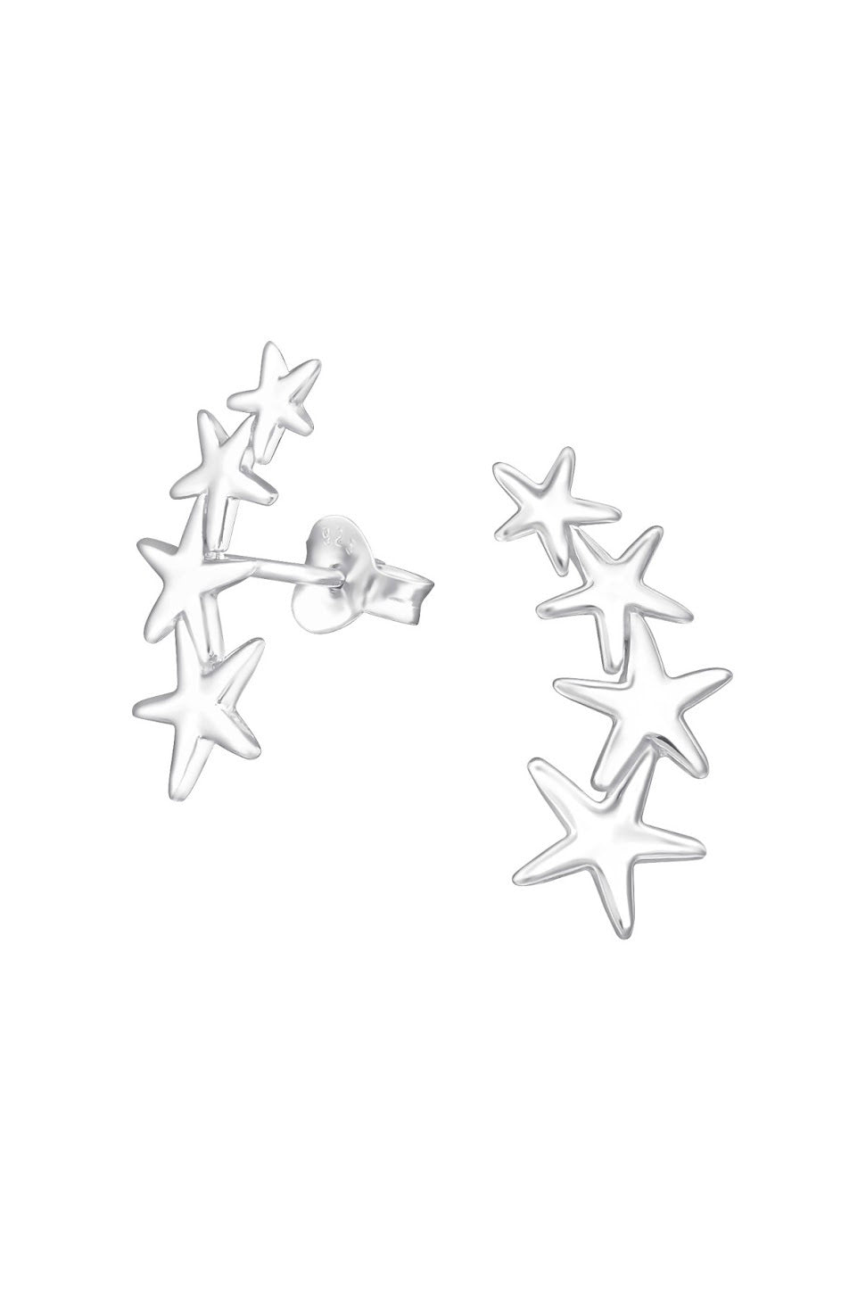 SILVER STAR CURVED CLUSTER EARRINGS