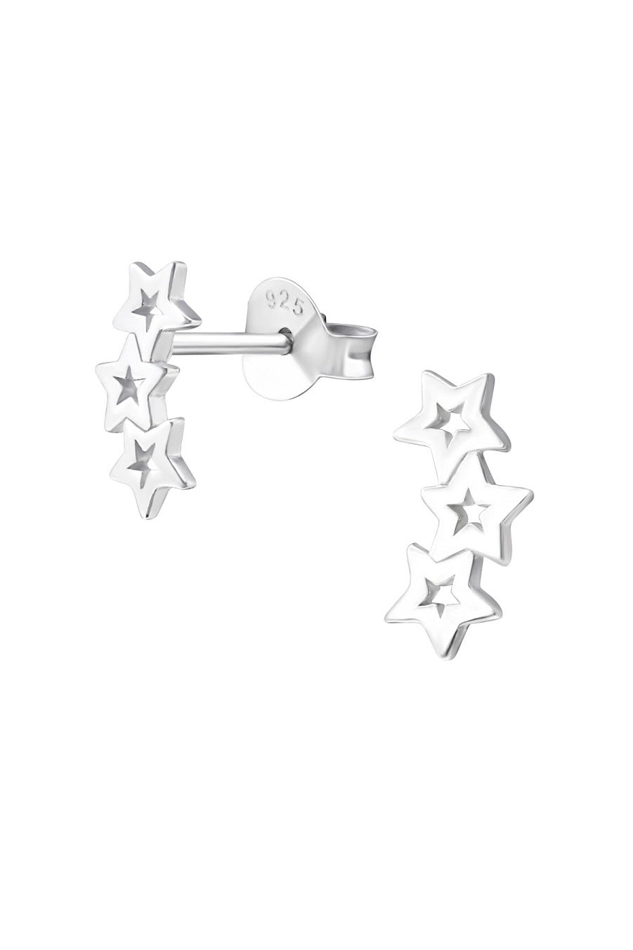 SILVER TRIPLE CURVED STAR EARRINGS